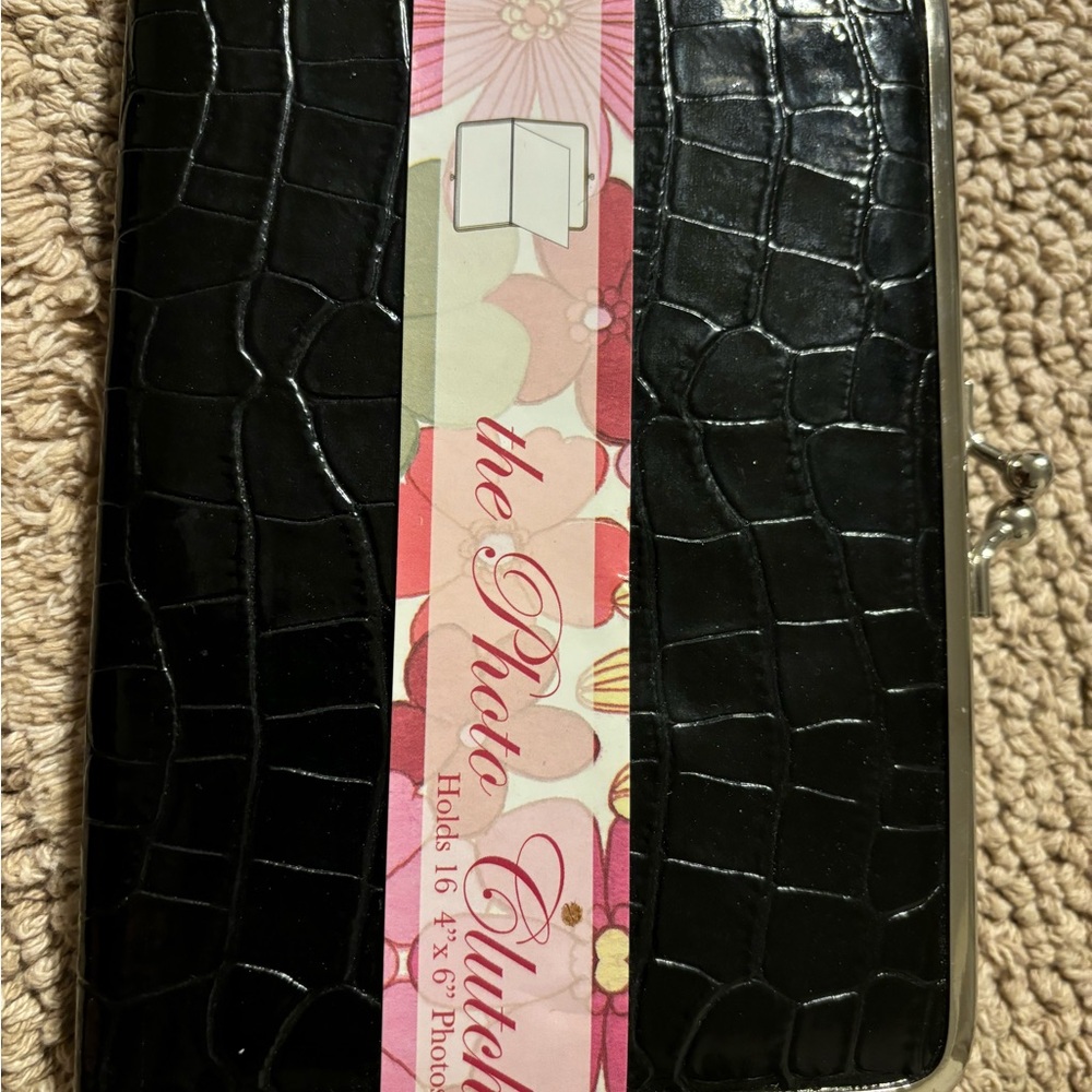 Black Crocodile Embossed Photo Clutch